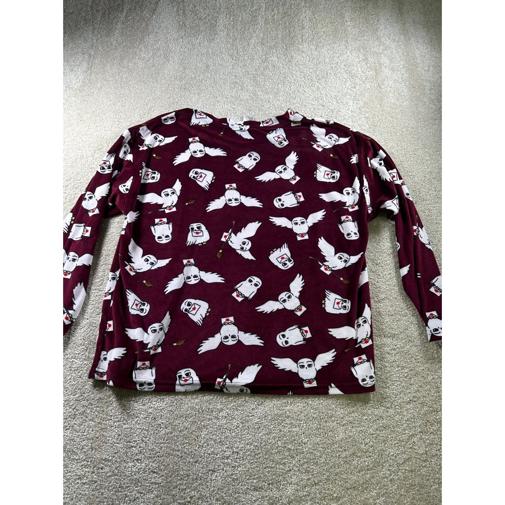 Harry Potter Women's Burgundy Robe Size L Owl Print Sleepwear - Picture 6 of 7